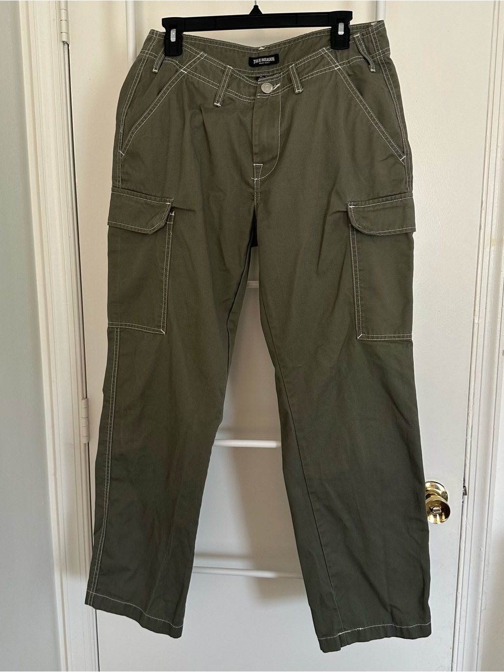 True Religion Olive Green Women’s Cargo Pants with Contrast Stitching